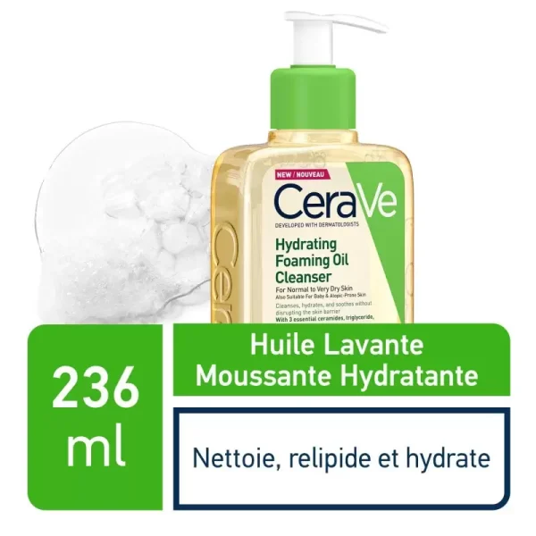 CERAVE – Huile Lavante Moussante Hydratante Peau Normale à Très Sèche – 236mlCERAVE – Huile Lavante Moussante Hydratante Peau Normale à Très Sèche – 236ml